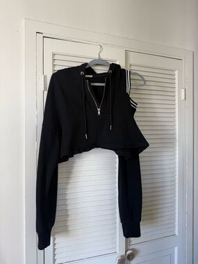 LF Black Cropped Hoodie with shoulder cut out